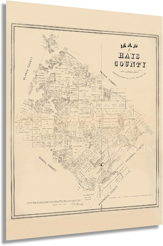 HISTORIX 1880 Hays County Texas Map - 18x24 Wall Art
