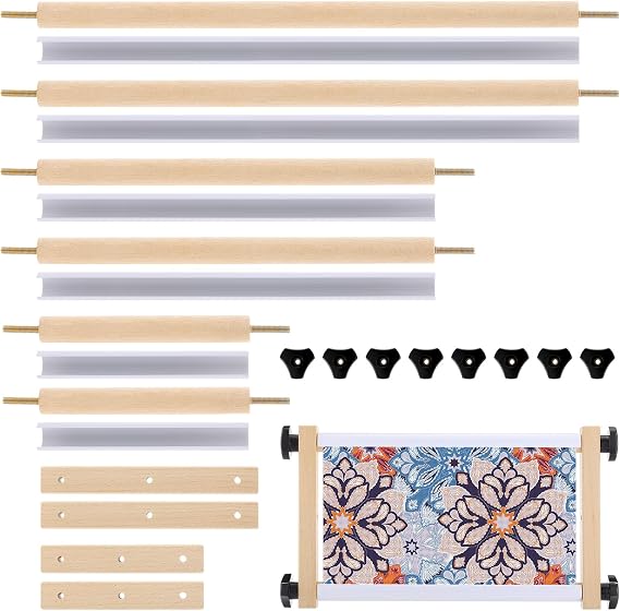 DoubleFill Cross Stitch Scroll Frame Set with Plastic Clamps Beech Hardwood Different Sizes Embroidery Frames Needlepoint Cross Stitch Holder Square Embroidery Hoop Holder for Sewing Projects