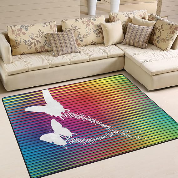 Butterfly Flight Wings Silhouette Rainbow Area Rugs for Living Room Non-Slip Bedroom Carpet 5'x7'