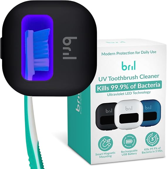 UV-C Toothbrush Sanitizer and Holder, Wall Mounted, Rechargeable | 30-Day Battery, Magnetic Wall Mount, Fits Electric and Manual Brushes, Portable Travel Case, Auto-Shutoff