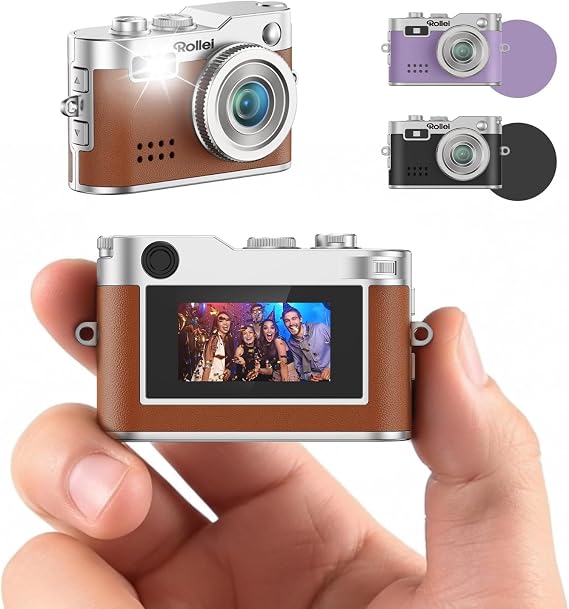 Rollei Mini Digital Camera Vintage Brown, 1080P FHD Small Retro Digital Camera with 0.96 Inch Colour Screen, 2MP Thumb Camera, Compact Photo Camera with Flash & Recording, Mini Digital Camera Small