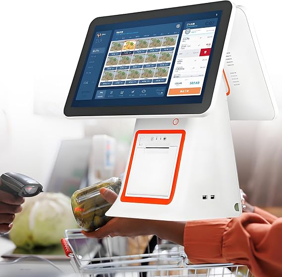 Retail and Restaurant Pos Terminal Machine for Small Business, Point of Sale Cash Register with 15.6 Dual Touch Screen, for Small Business, Retail, Restaurant, Salon White