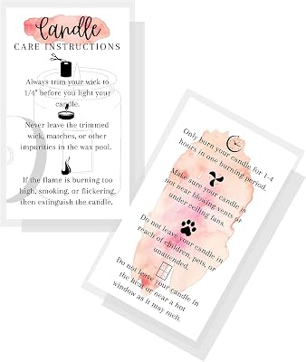 Handmade Candle Care Instruction Card | 50 Pack | for Handmade Candle Makers Soy Bees Wax Coconut Essential Oils | White and Watercolor Card