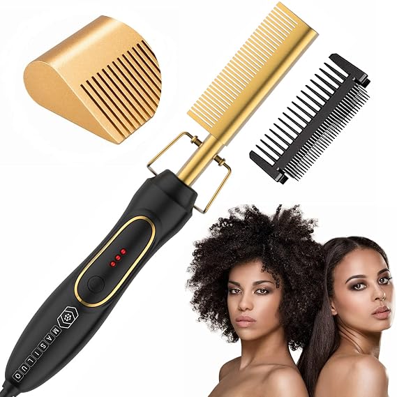 Hot Comb,Electric Heating Comb,Multifunctional Copper Hair Straightener Brush Straightening Comb,Wig Comb Wigs Comb MASILOU...