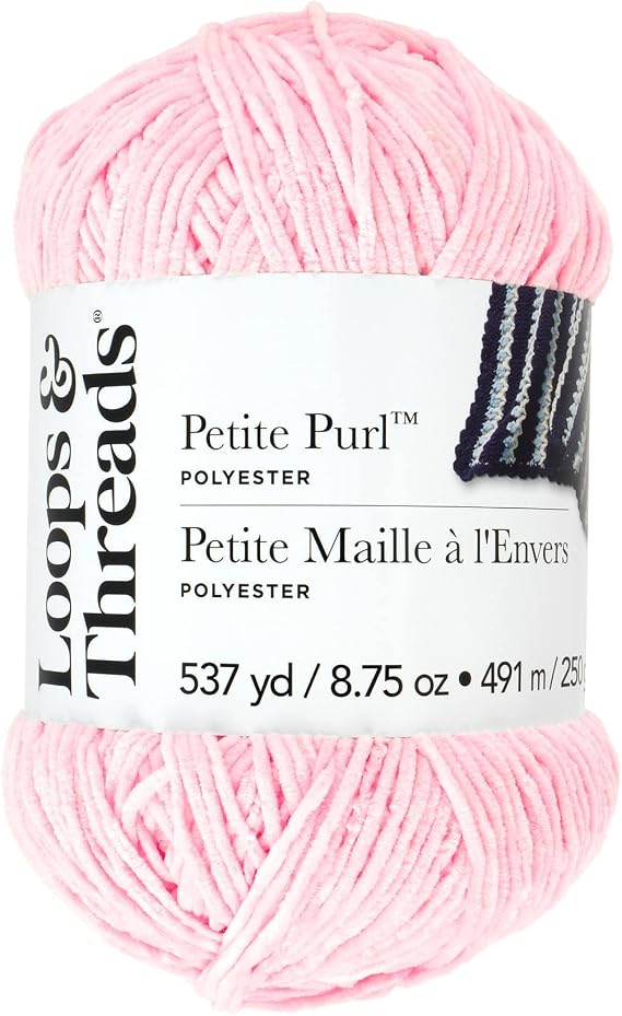 Loops & Threads Petite Purl Yarn Medium Polyester, Soft & Shiny Yarn for Knitting & Crochet, Ideal for Apparel, Accessories & Amigurumi, Blush