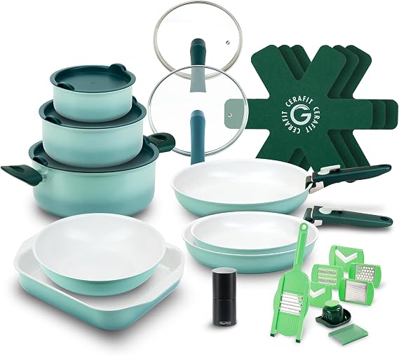 Genius Cerafit Revolution Vario Pan Set Cookware Set 27 Pieces Ceramic Coating Removable Handles Pot Sets Suitable for Induction Oven-Safe up to 250 °C PFAS-Free