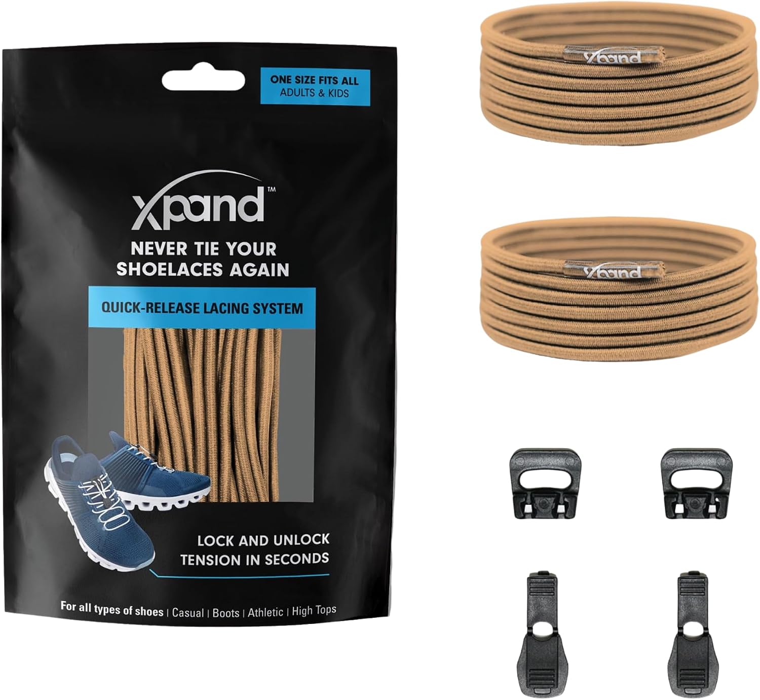 Xpand No Tie Elastic Boot Laces. Heavy Duty Round Shoelaces. Ultra Durable for Hiking, Triathletes and Crossfit
