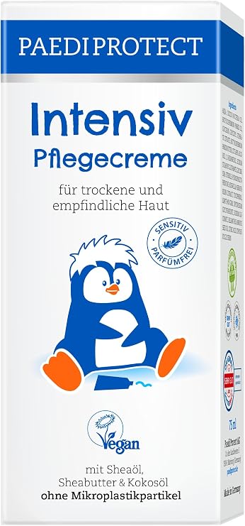 PAEDIPROTECT Intensive care cream, 75 ml, moisturises dry and irritated skin, relieves itching and prevents inflammation, fragrance-free baby cream for face, body and hands, vegan