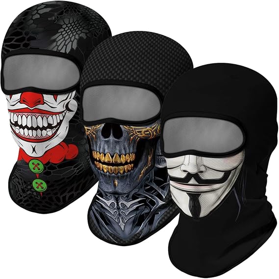 3PCS Balaclava Ski Mask Motorcycle Full Face Mask Outdoor Tactical Hood Headwear Mask Unisex for Cycling Halloween Windproof