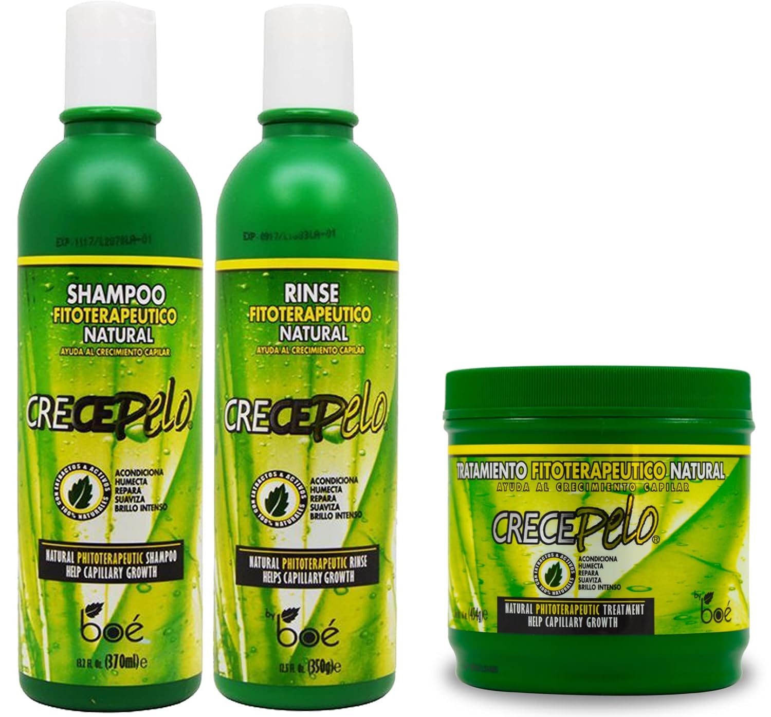 BOE Crece Pelo 3 piece Set - Crece Pelo shampoo 12oz Crece Pelo Rinse 12oz and Crece Pelo Hair Growth Mask 16oz