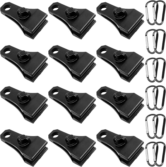 12 Pcs Large Tarp Clips Heavy Duty Lock Grip Thumb Screw with Carabiner