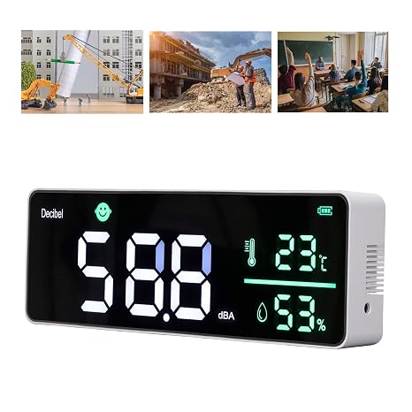 Decibel Meter, Wall Hanging Sound Level Meter, Noise Decibel Meter, 3 in 1 Noise Temperature Humidity Meter, 30 to 130dB Range, with 11in Large LED Display Screen, for Classroom