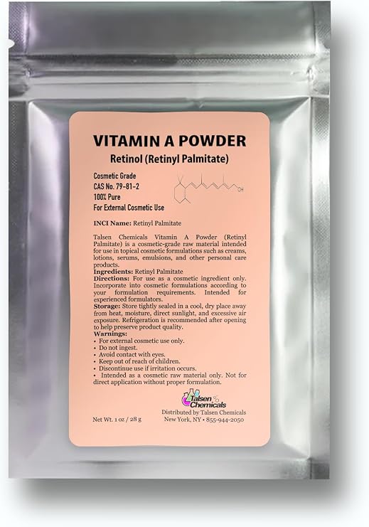 Vitamin A Powder Retinyl Palmitate, Pure Retinol Powdered Vitamin DIY Cosmetic Grade (1 oz. / 28 Grams)