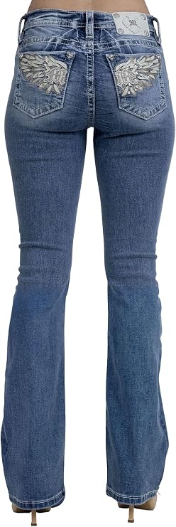 Miss Me Women's Soaring Wings Embellished Pockets Mid-Rise Bootcut Jeans