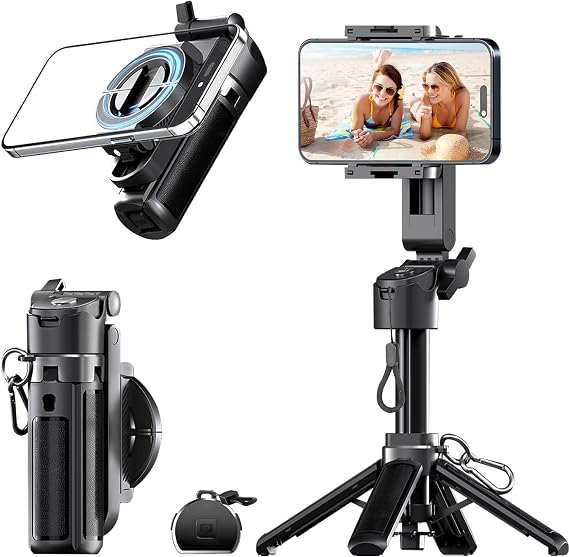 Magnetic Mini Selfie Stick Tripod with Wireless Remote, 16.9" Portable Phone Tripod Stand for iPhone MagSafe Samsung Android, Compact Cell Phone Holder for Video Recording, Vlogging, Travel