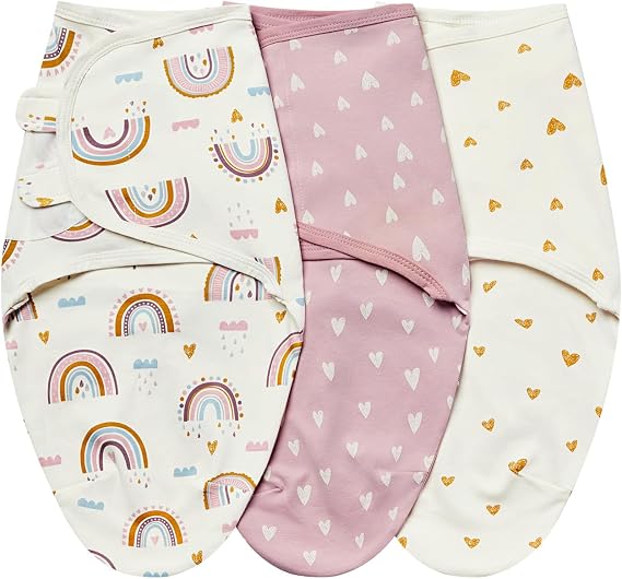 insular Baby Swaddle Wrap, Swaddle Blanket for Newborn and Infant, Adjustable Swaddling Set for Boy and Girl, Soft Cotton Baby Sleep Sack 3 Pack, Rainbow, Small(0-3 Month)