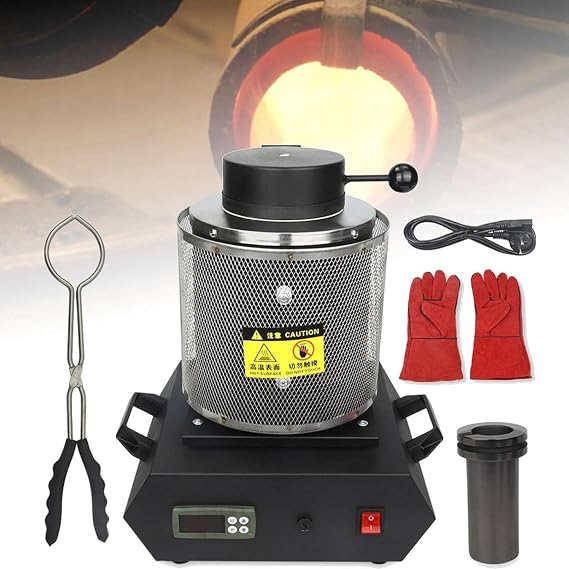 1KG 2KG 3KG Gold Melting Furnace - 2100F Fast Smelter - 1400W Digital Electric Melting Furnace Gold Melting Kit for Quick Smelting Scrap, Gold, Silver, Copper, Aluminum,Black-1KG+1KG