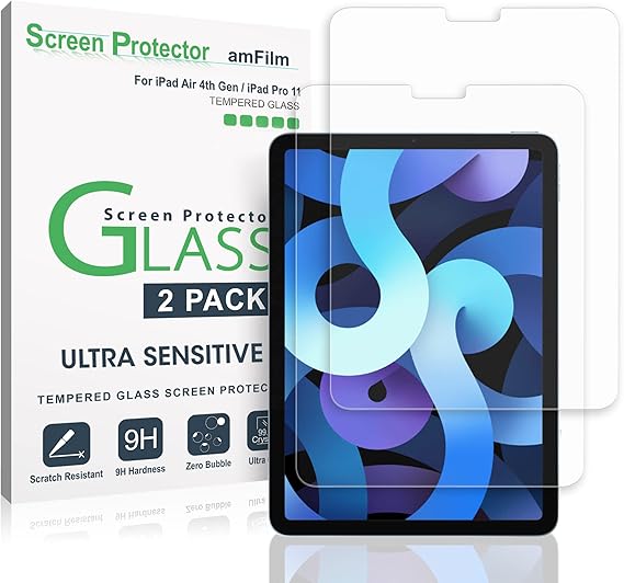 TechMatte Screen Protector Compatible with iPad Air 5/Air 4/iPad Pro 11 | Ultra Sensitive, Face ID & Apple Pencil Compatible, Tempered Glass, Pack of 2