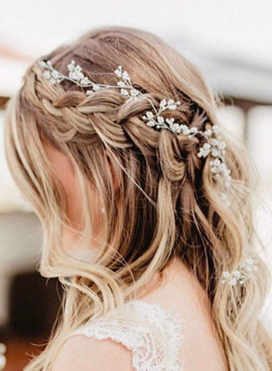 Chargances Bridal Pearl Bohemia Hairpiece for Weddings, Proms, Festivals silver, 16 inches, 1 Count