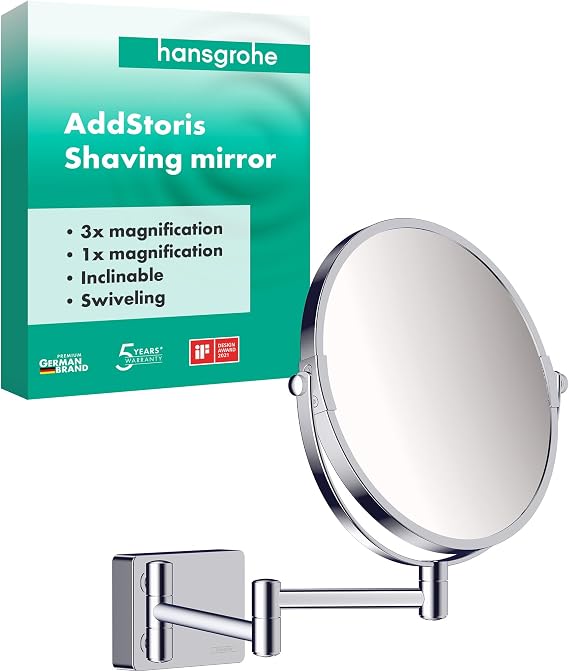 hansgrohe, Duvar montajı, kozmetik aynası AddStoris, döner tıraş aynası, makyaj aynası, krom