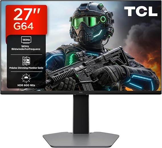 TCL Gaming Monitor 27 Inch QD Mini LED 27G64 QHD Resolution 180Hz Fast HVA Panel HDR 600 nits 1ms GTG Response Time AMD Freesync Compatibility with G-Sync [Energy Class F]