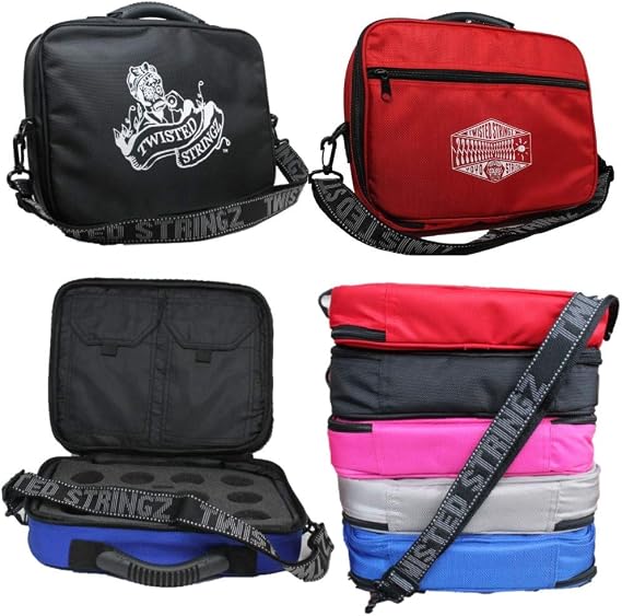 Twisted Stringz Deluxe Yo-Yo Bag - YoYo Carry Case - Holds 12 Yo-Yos- Triple Stitch Shoulder Strap - Double Graphics (Black)
