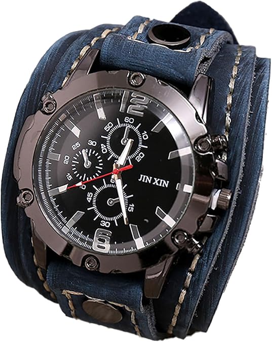 Men's Vintage Hand Stitched Leather Watch - Exaggerated Punk Hip Hop Wrist Watch