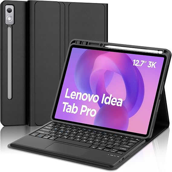 Keyboard Case with Touchpad for Lenovo Idea Tab Pro 12.7 Inch, UK Layout Wireless Detachable Bluetooth Keyboard with Trackpad and Slim Cover for Lenovo Idea Tab Pro 12.7 Inch 2025 Tablet, Black