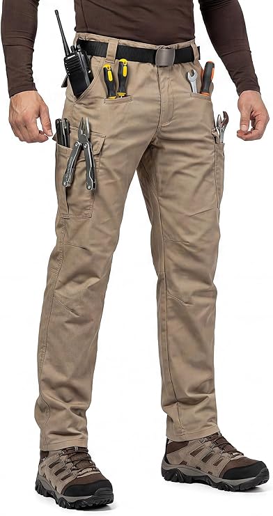 Men's Tactical Cargo Pants Ripstop with 8 Pockets, Waterproof | Durable,Elastic Waistband With Gusseted Crotch, Lightweight & Breathable for Hiking, Safari, Outdoor Work