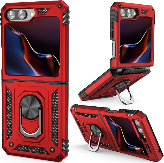 ADDIT Z Flip 5 Case, Phone Case for Samsung Galaxy Z Flip 5 Case,with Kickstand Ring,Adjustable Stand,Military Grade,Heavy Duty Protection,Shockproof,Anti-Fingerprint,Support Magnet Car Mount,Red