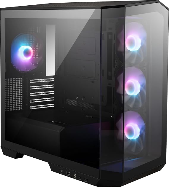 MSI MAG PANO M100R PZ - Premium Mid Tower Gaming PC Case - Tempered Glass Side Panel - ARGB 120mm Fan - Supports Liquid Cooling Up to 360mm Radiator - Ventilated Front Panel