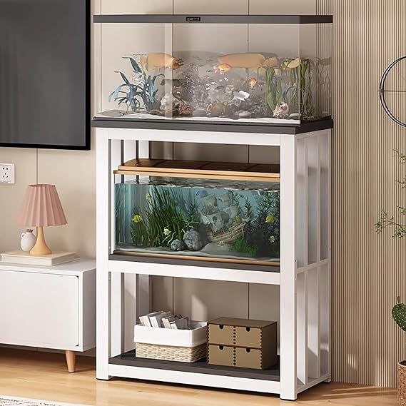 30 20 10 Gallon Fish Tank Stand, 100cm Tall Heavy-Duty Aquarium Stand Furniture/ Breeder Tank Stands, Floor-Standing Aquarium Stand for Turtle Tank/ Reptile Terrarium(White - B,(LxWxH)15.7x11.8x39.3in