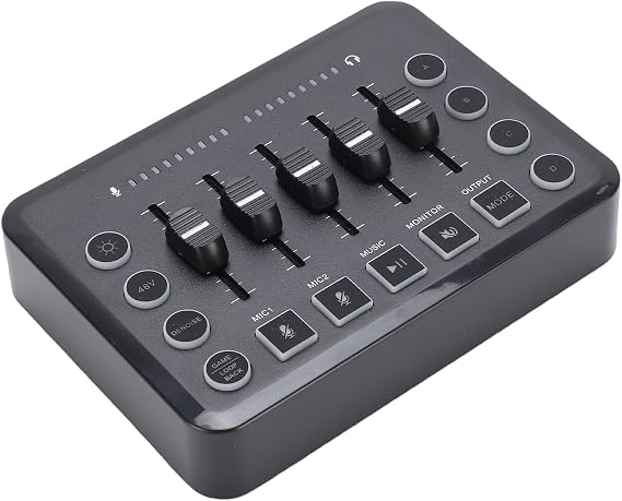 Audio Interface, Wireless Live Streaming Sound Card Mixer, Noise Reduction, RGB Lights, 4-Custom Recording Buttons, BT5.0, Compatible with PC/Mobile for Podcasting, Gaming