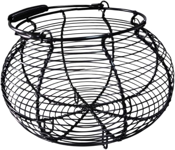 Wire Egg Basket, Rustic Round Organizer, Egg Collecting Basket, Black