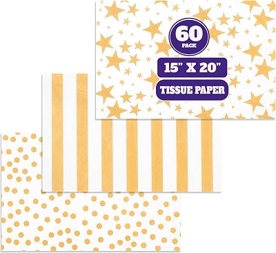 60 Sheets Gold Tissue Paper for Gift Bags - Versatile 15x20 inch White and Gold Christmas Wrapping Paper, Patterned & Printed for Festive Gift Wrap