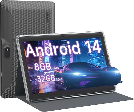 YQSAVIOR 7 inch Tablet | Android 14 | Tablet with Protective Case | 8GB+32GB+2TB Expand | Eye-Friendly Screen | Dual Camera | 2.4G+5G WiFi | Widevine L1 | Educational | Games | Black