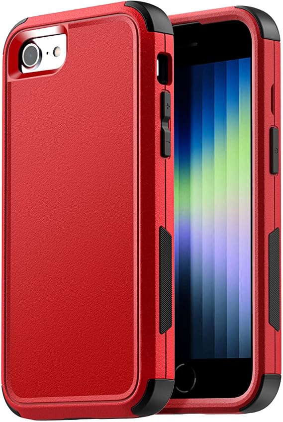 AICase Rugged Case for iPhone SE 3rd Gen (2022), 2nd (2020), iPhone 8/7,Heavy Duty 3-Layer Pocket-Friendly Durable Military Grade Protection Shockproof/Drop Proof Protective Cover_5 Red