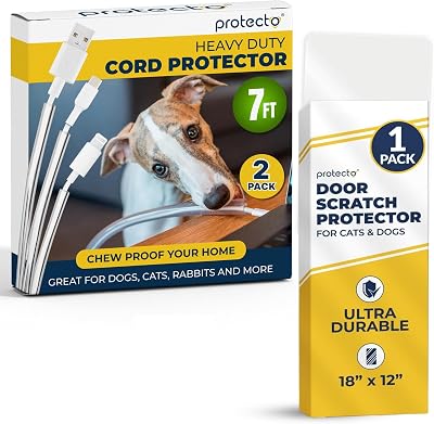 PROTECTO 2-Pack Heavy Duty Cord Protectors from Pets No Chew Solution, 7ft Easy to Use Dog & Cat Cord & Door Protector from Dog Scratching, Cat Dog Scratch Door Protector, 18 x 12