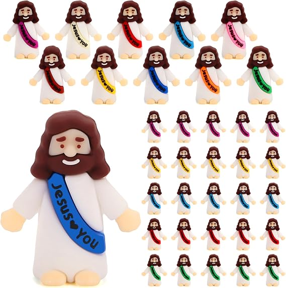 Siwarm 50 Pcs Little Jesus Figures, Jesus Loves You Figures, Mini Jesus Figurines in Bulk for Easter Egg Fillers, Multicolor Tiny Baby Jesus Figures, Miniature Figurines for Religious Gifts