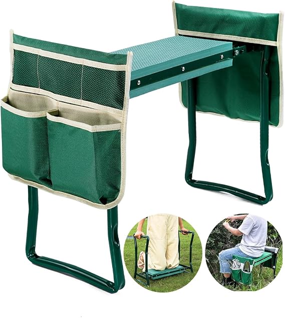 TOYPOPOR Garden Kneeler and Seat, Garden Stool, Gardening Bench with 2 Tool Pouches EVA Foam Pad for Kneeling Sitting to Prevent Knee & Back Pain, Gardening Gift for Women, Grandparents, Seniors, Mom