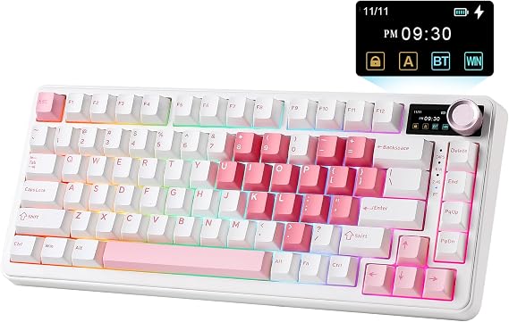 YUNZII B75 PRO MAX 75% Mechanical Keyboard (White, Candy Switch) | QMK/VIA, Wireless Keyboard with Screen and Knob, Custom Hot Swap, Gasket Mount, Creamy Switches, RGB for Gaming/Win/Mac
