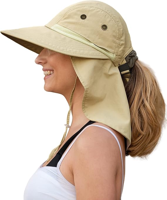Camptrace Wide Brim UPF 50+ Hiking Fishing Gardening Hat with Neck Flap Sun Protection Outdoor Safari Hats for Women Nylon