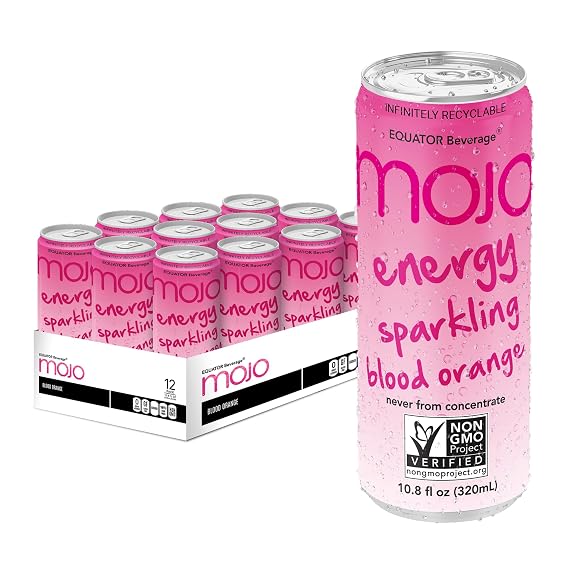 MOJO Energy Sparkling Blood Orange Hydration Electrolytes 10.8 Oz 12 Pk | 3 Natural Ingredents Replace Old Energy and Cola Beverages