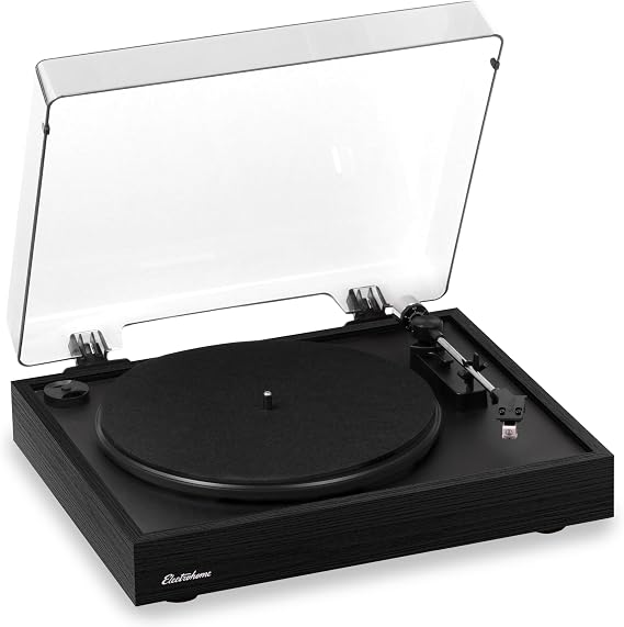 Electrohome Montrose Vinyl Record Player 2-Speed Belt-Drive Turntable, with Audio-Technica Stylus, Speed Control Motor, Built-in Preamp, Wood Plinth, Anti-resonant Platter, Auto-Stop (RR35B)