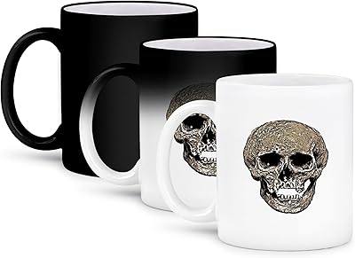 3dRose Vile Grungy Cranium Art Illustration In Black and Greige 11oz Magic Transforming Mug