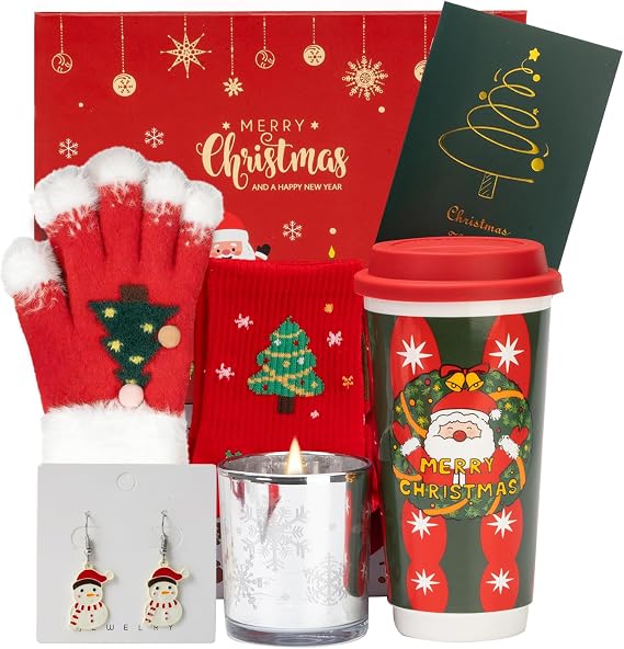 Christmas Gifts for Women 2025 Unique Christmas Gift Basket with Soft Snowflake Gloves, Ceramic Tumbler & Cozy Candle Set - Xmas Presents Holiday Gift Box for Mom, Wife, Teacher, Best Friend