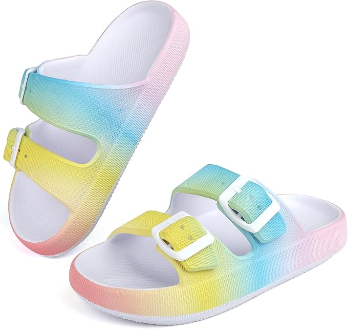 Kids Cloud Sliders Boys Girls Adjustable Buckle Sandals Non-Slip EVA Bedroom Shower Slippers Beach Pool Flip Flops