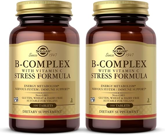 Solgar B-Complex with Vitamin C Stress Formula - 100 Tablets, Pack of 2 - Non-GMO, Vegan, Kosher, Halal & Gluten Free - 100 Total Servings