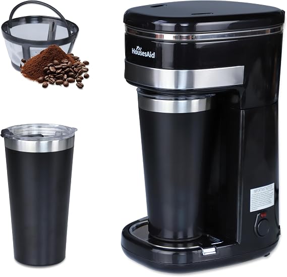 Single Serve Coffee Maker, 15oz Portable One Cup Coffee Brewer | Equipped with Reusable Filter & One-touch Control, Easy to Clean and Store, 450ml,Perfect for Home, Travel and Camping