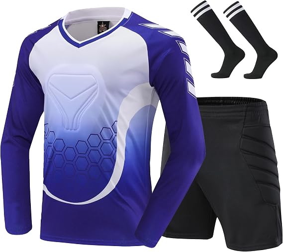 Kids Soccer Goalie Jersey and Shorts,Youth/Boys Long Sleeve Shirt Soccer Goalkeeper Jersey